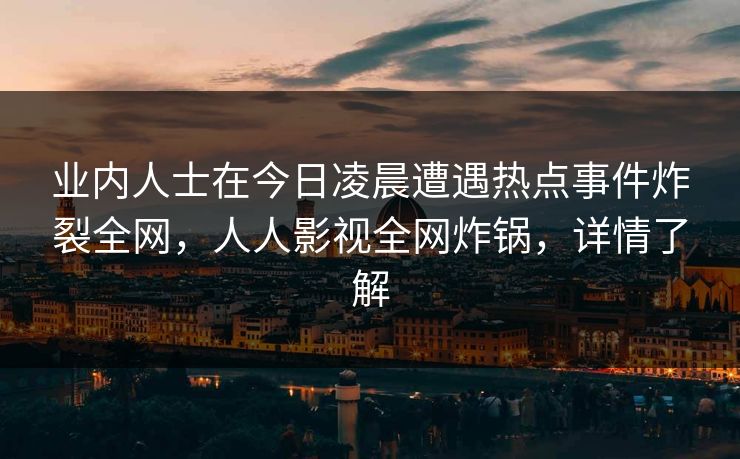 业内人士在今日凌晨遭遇热点事件炸裂全网，人人影视全网炸锅，详情了解